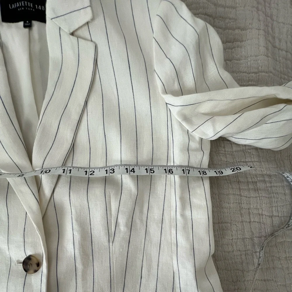 Lafayette 148 Linen White Striped Blazer and Pants Set 2069 - Picture 7 of 12